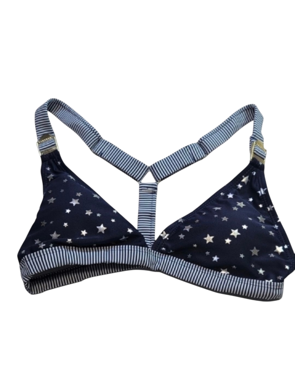 SO Navy T-Back Bikini Top with Silver Stars Size Medium Juniors